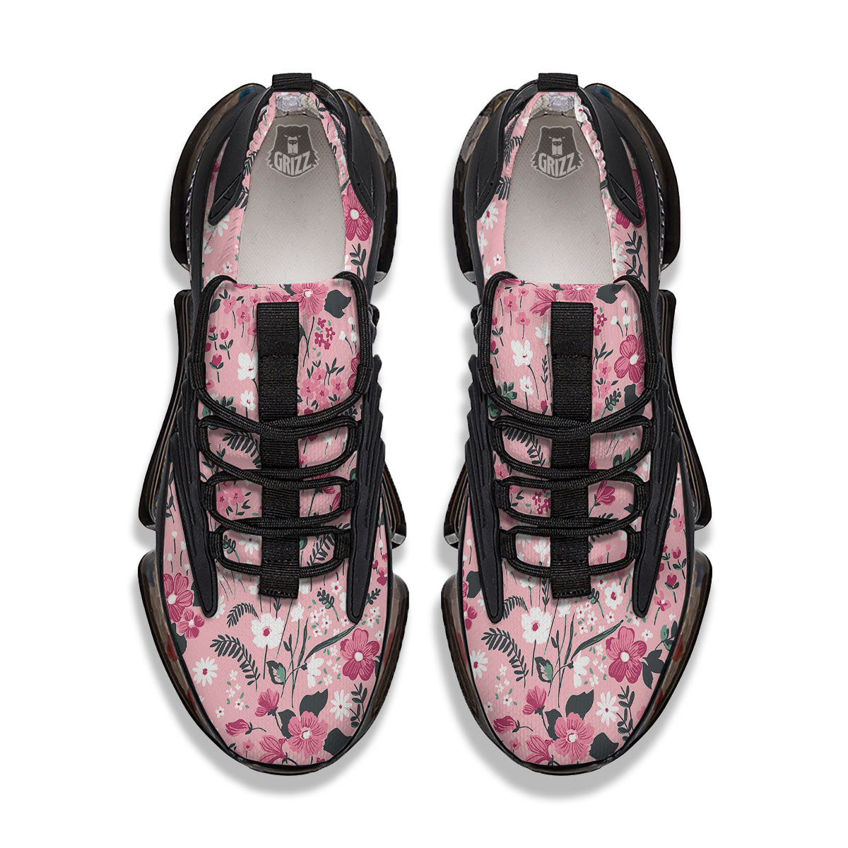 Floral Flower Pink Print Pattern Black Gym Shoes-grizzshop