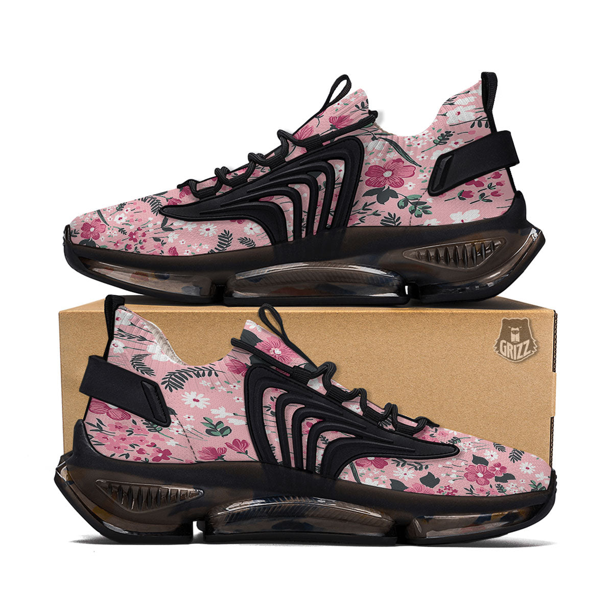 Floral Flower Pink Print Pattern Black Gym Shoes-grizzshop