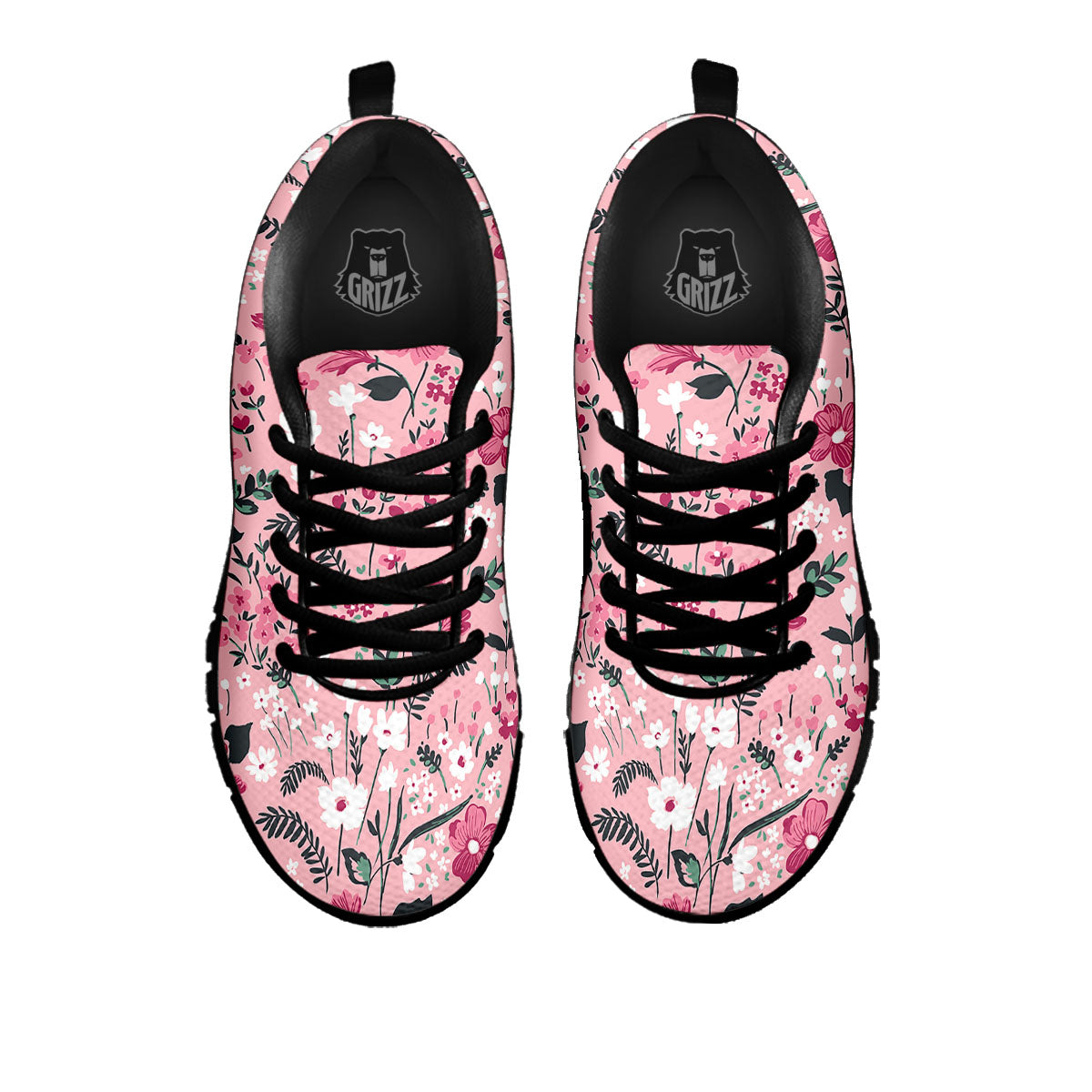 Floral Flower Pink Print Pattern Black Sneaker-grizzshop