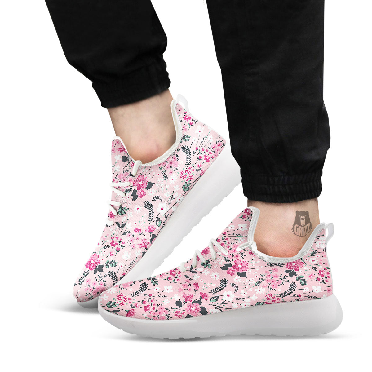 Floral Flower Pink Print Pattern White Athletic Shoes-grizzshop