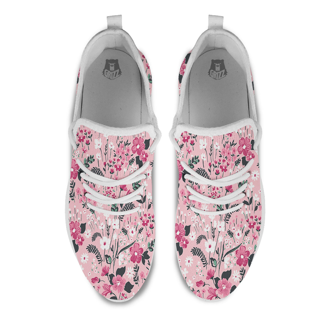 Floral Flower Pink Print Pattern White Athletic Shoes-grizzshop