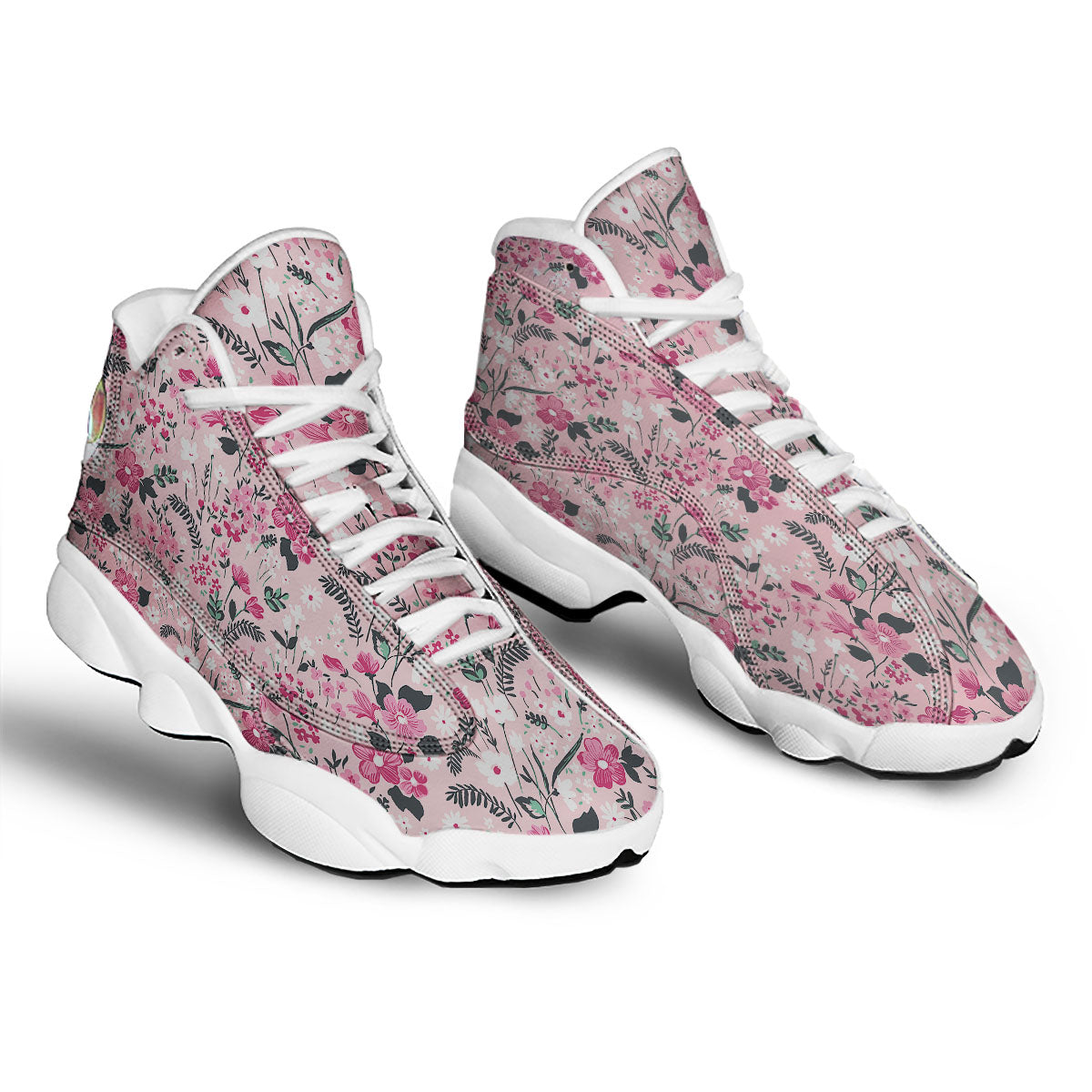 Floral Flower Pink Print Pattern White Basketball Shoes-grizzshop