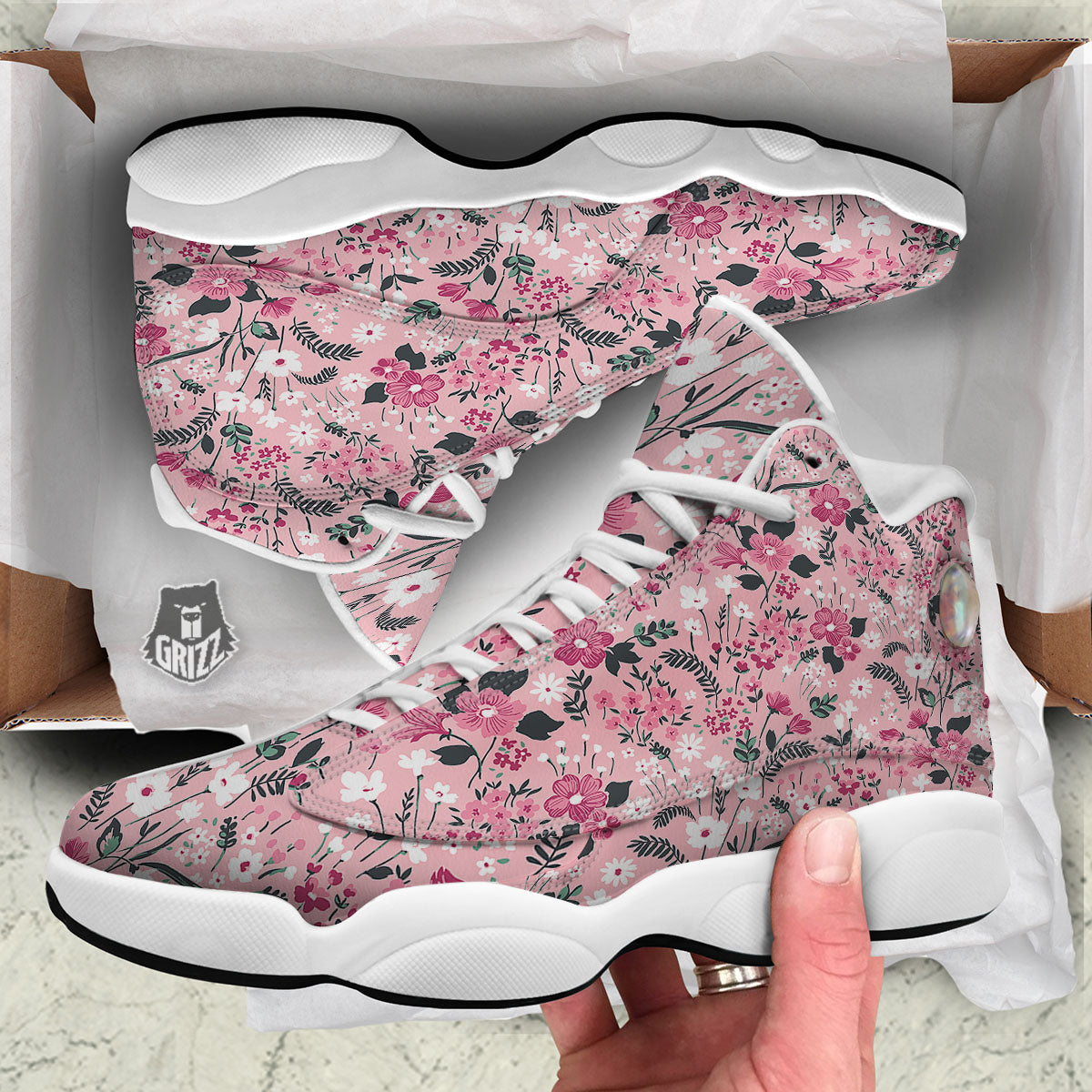 Floral Flower Pink Print Pattern White Basketball Shoes-grizzshop