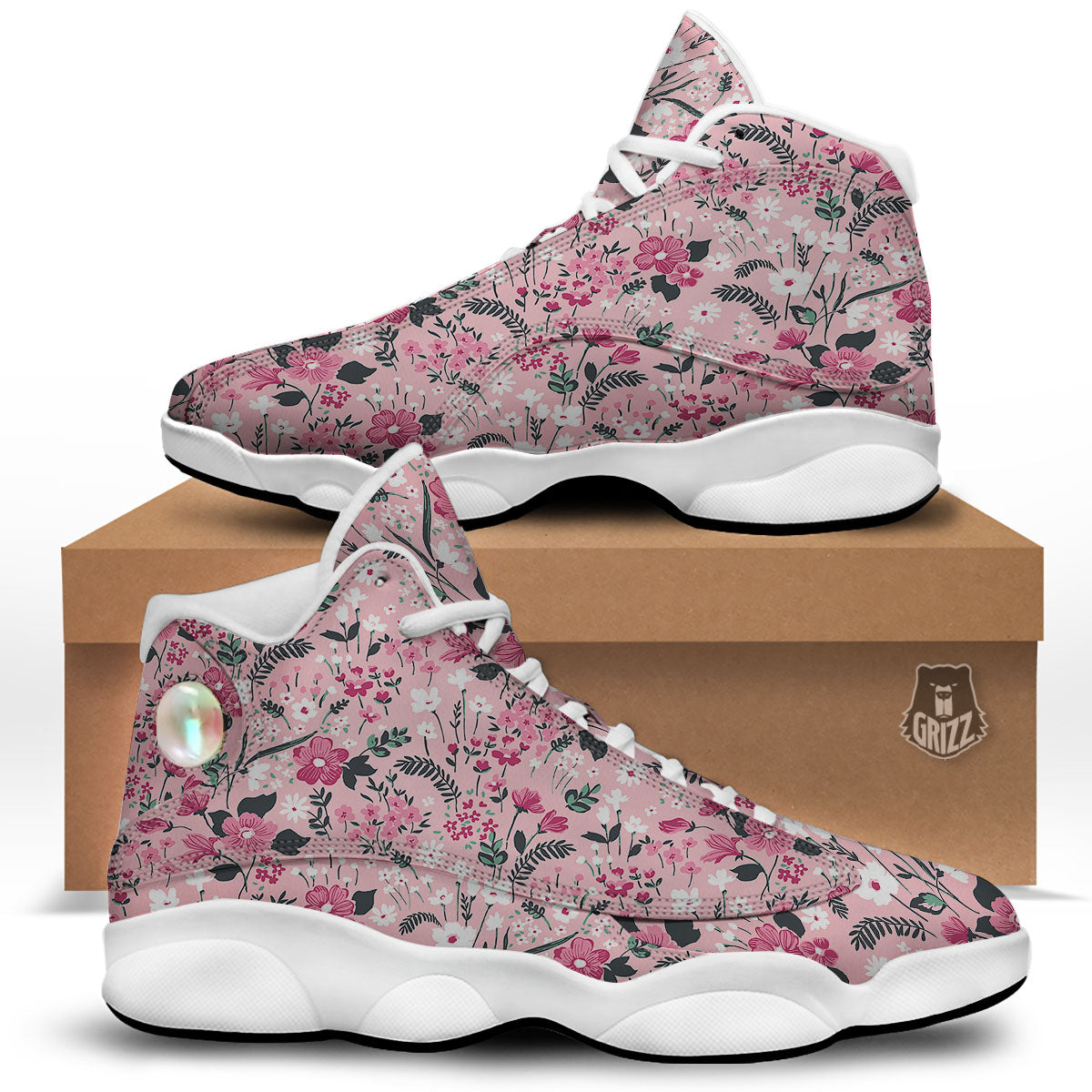 Floral Flower Pink Print Pattern White Basketball Shoes-grizzshop