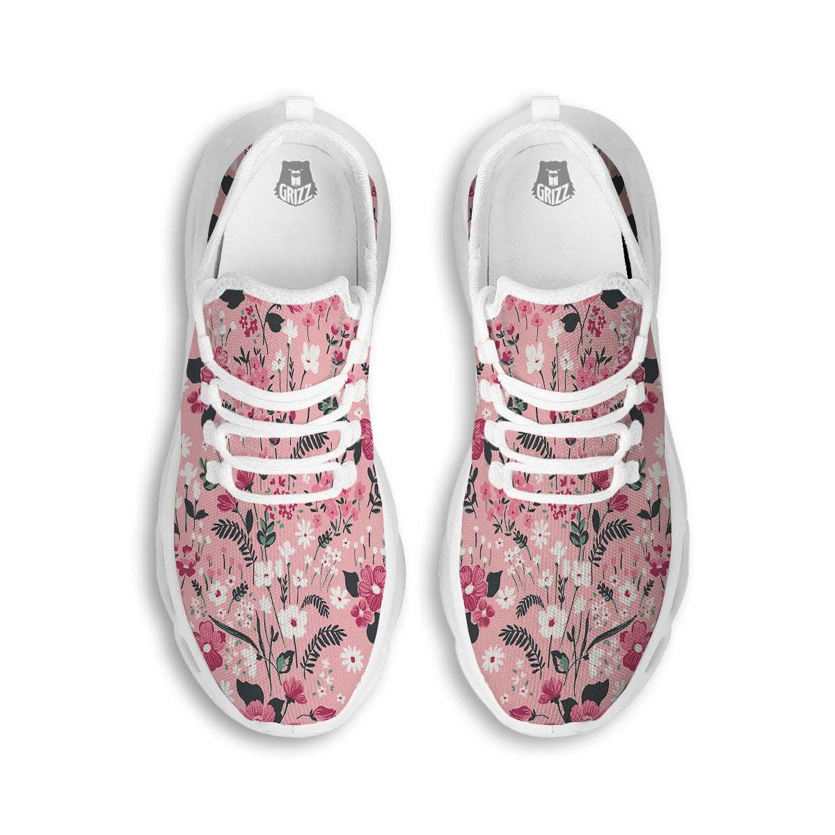 Floral Flower Pink Print Pattern White Running Shoes-grizzshop