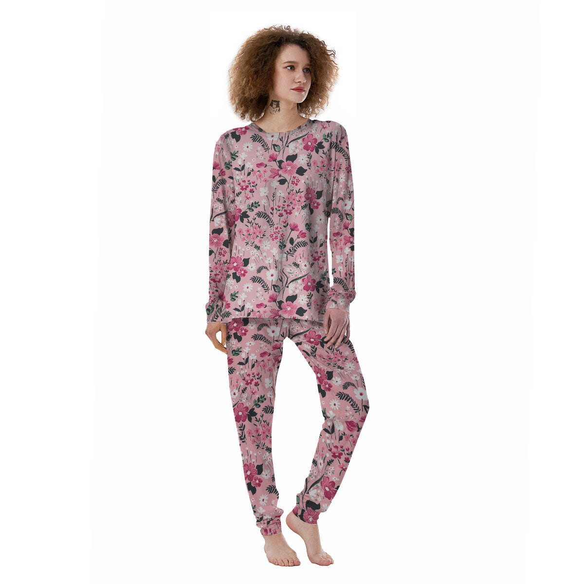 Floral Flower Pink Print Pattern Women's Pajamas-grizzshop