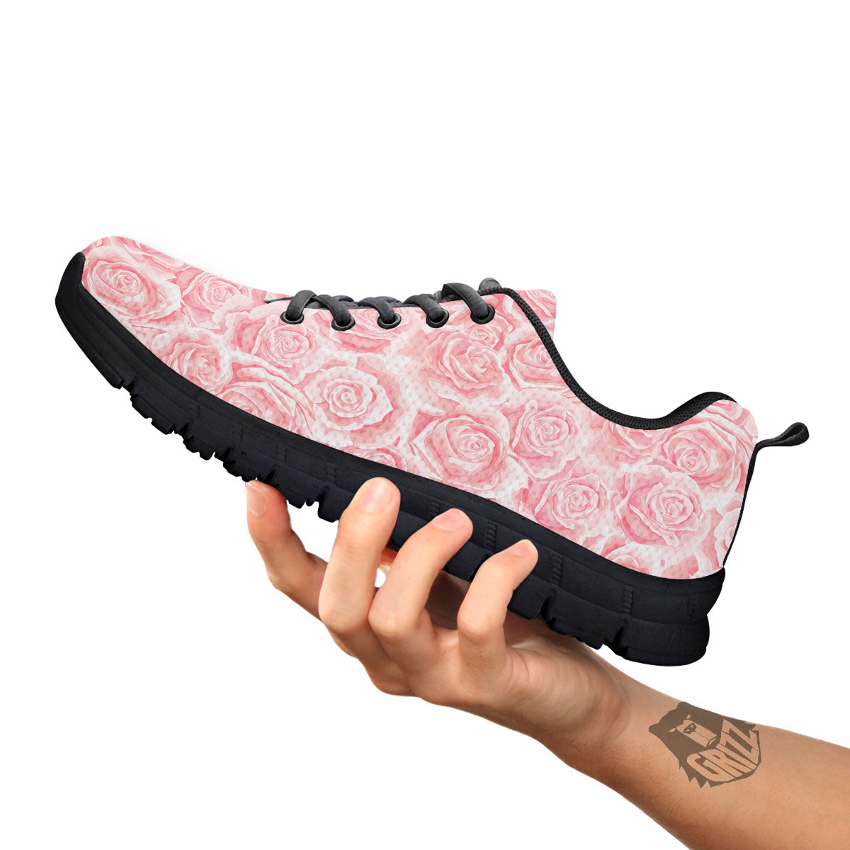 Floral Flower Pink Rose Print Pattern Black Sneaker-grizzshop