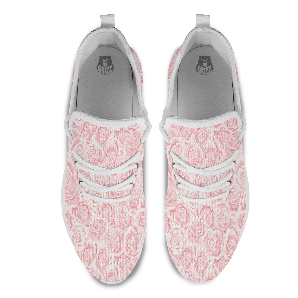 Floral Flower Pink Rose Print Pattern White Athletic Shoes-grizzshop