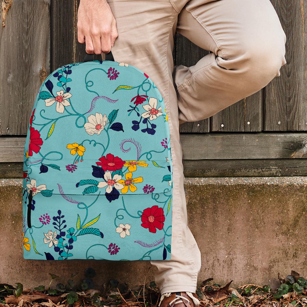 Floral Flower Print Backpack-grizzshop