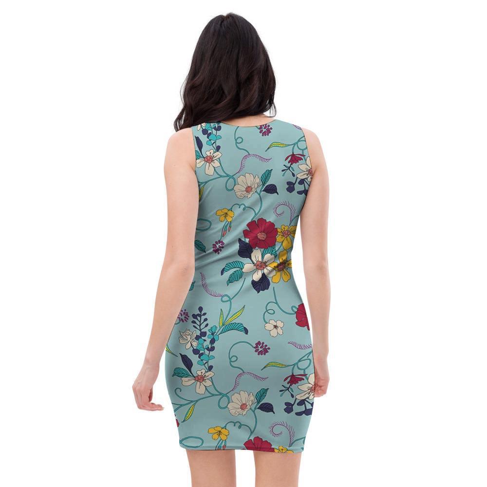 Floral Flower Print Bodycon Dress-grizzshop