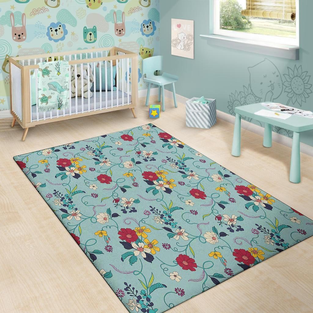 Floral Flower Print Floor Mat-grizzshop