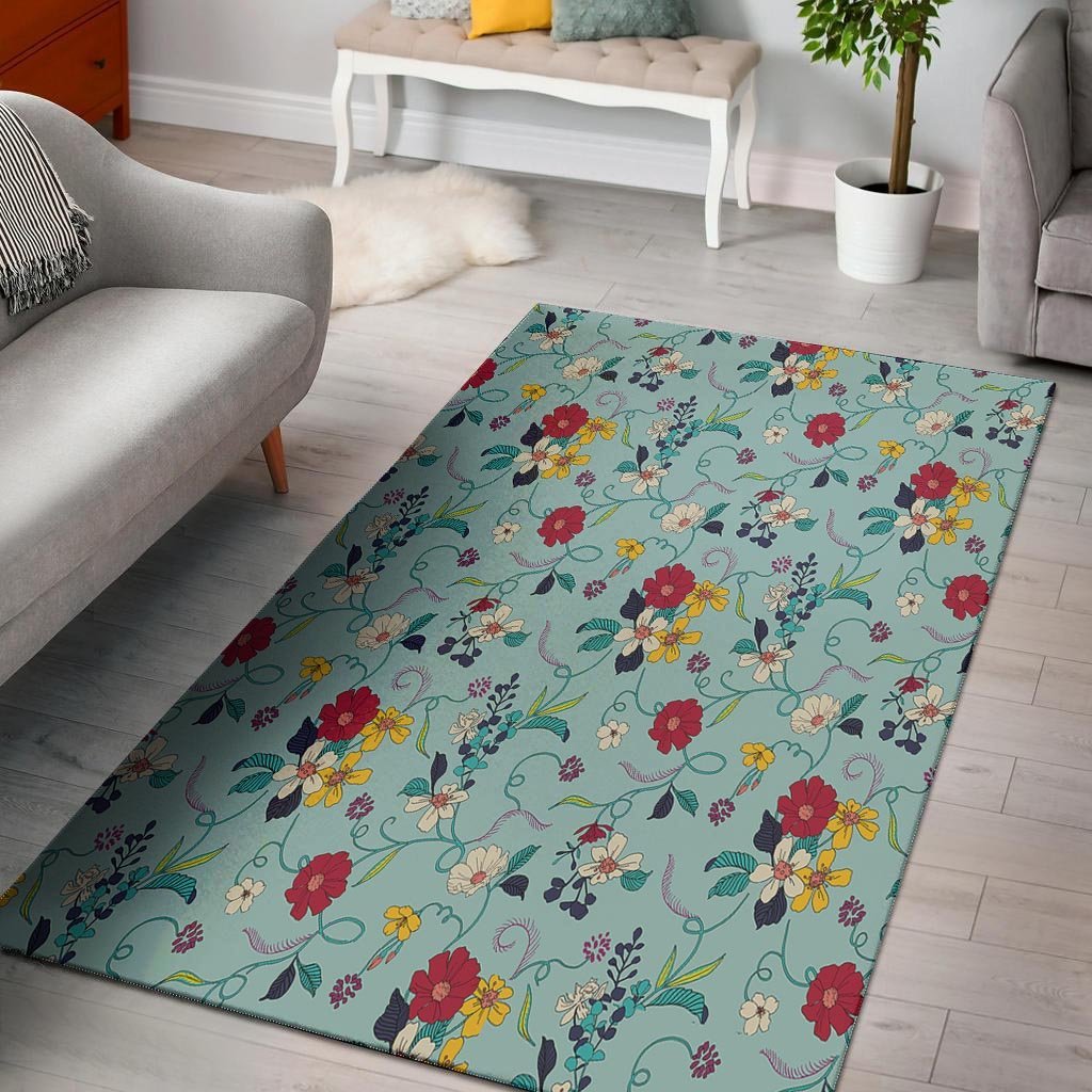 Floral Flower Print Floor Mat-grizzshop