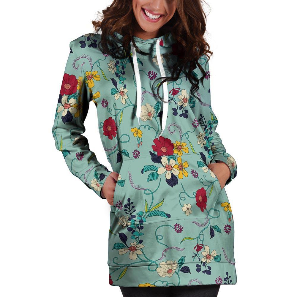 Floral Flower Print Hoodie Dress-grizzshop