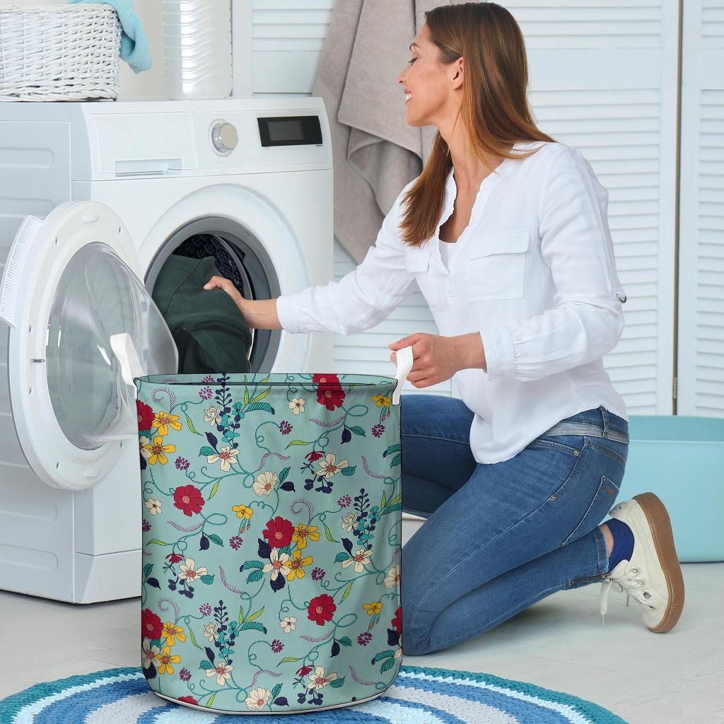 Floral Flower Print Laundry Basket-grizzshop