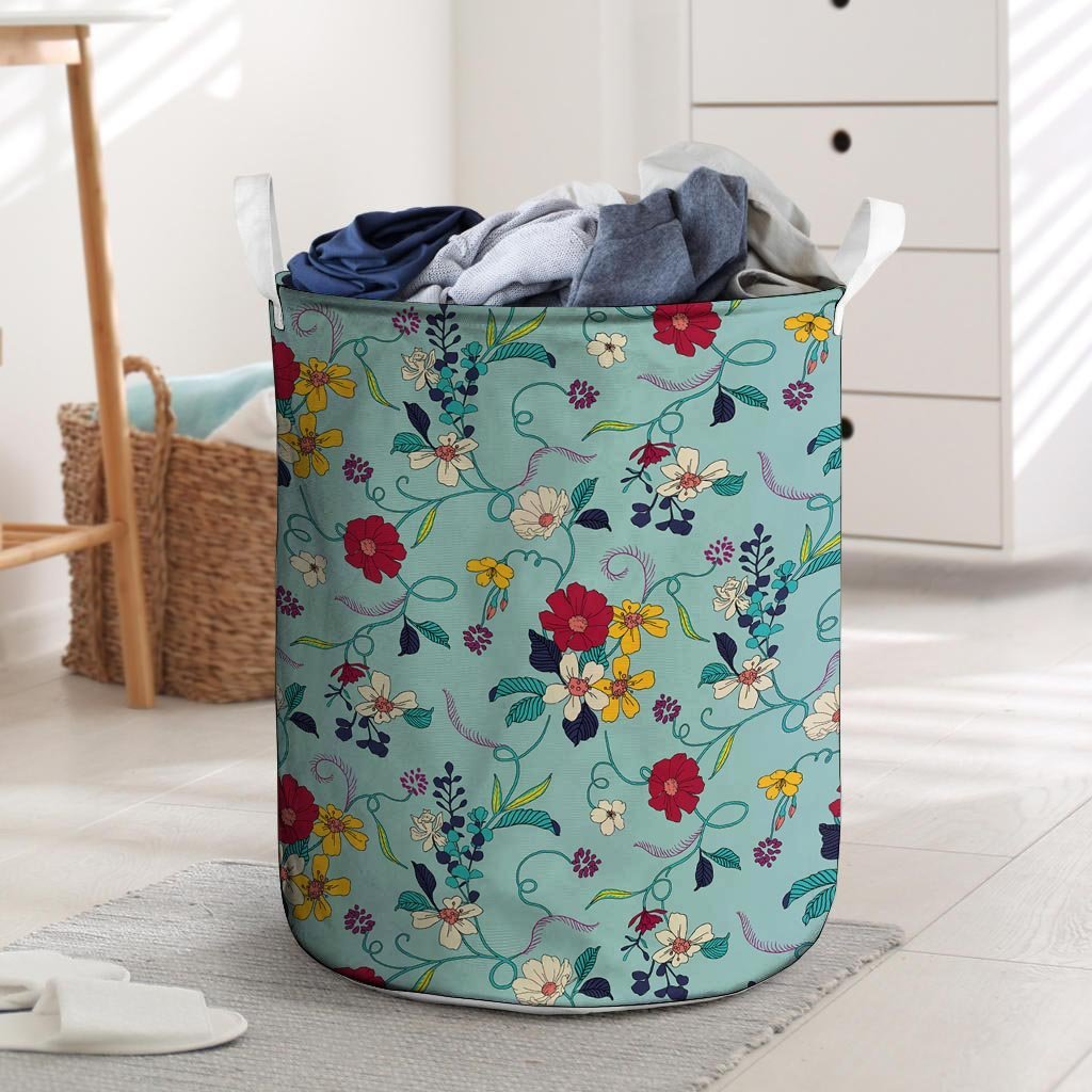 Floral Flower Print Laundry Basket-grizzshop