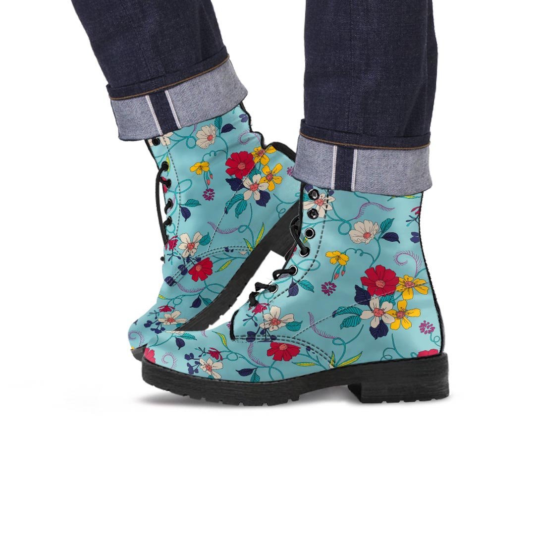 Floral Flower Print Men's Boots-grizzshop