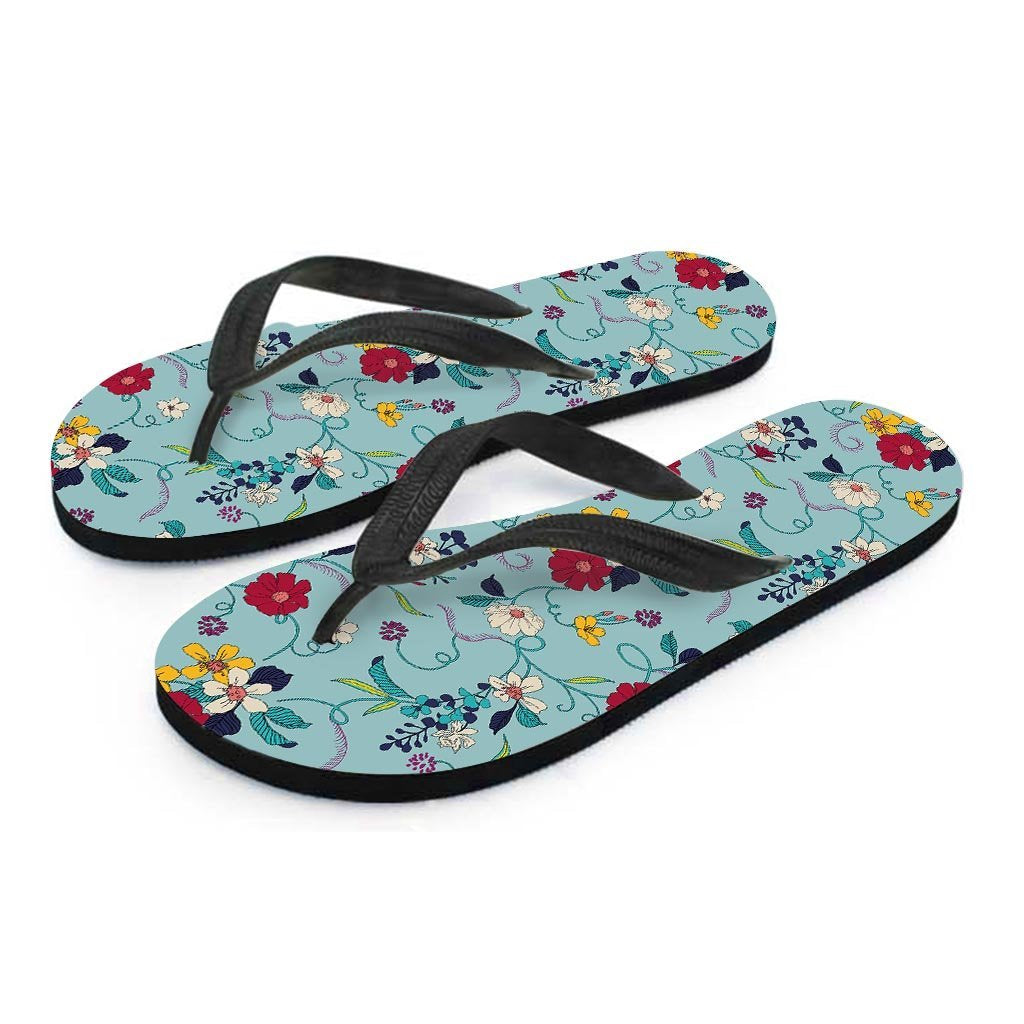 Floral Flower Print Men's Flip Flops-grizzshop