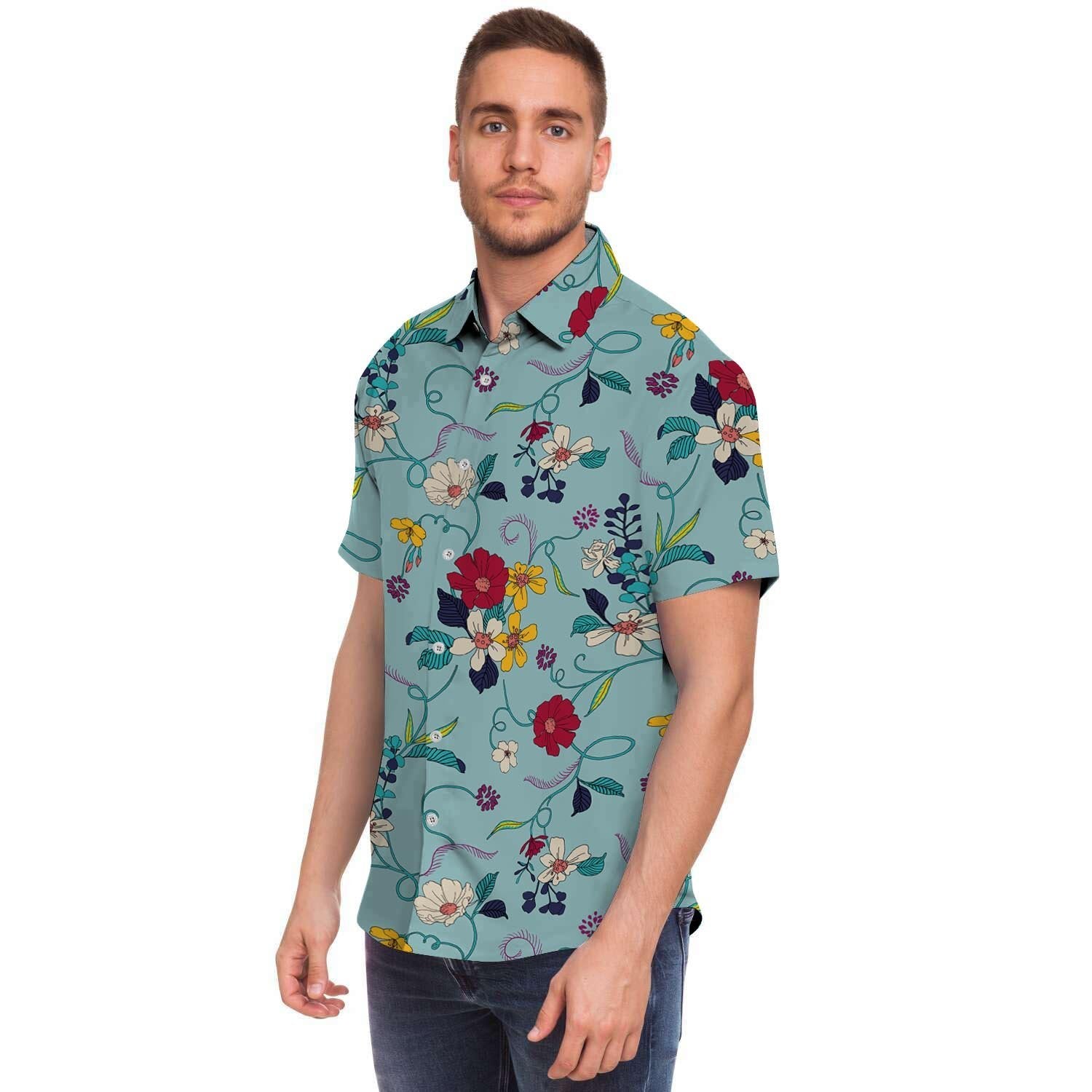 Floral Flower Print Men's Short Sleeve Shirt-grizzshop