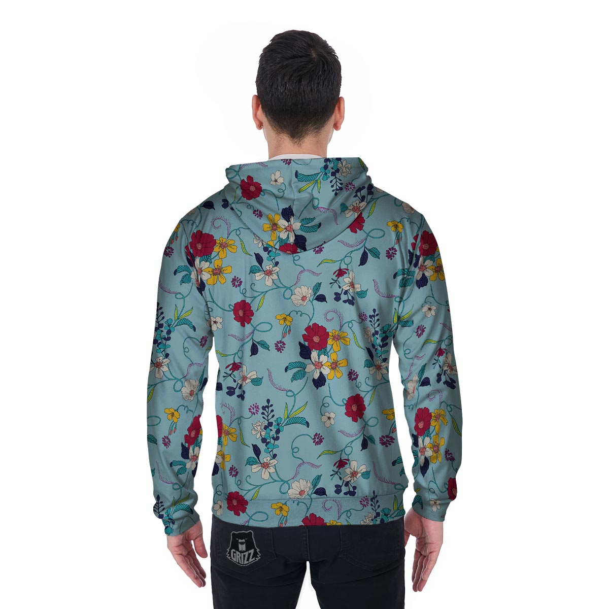 Floral Flower Print Men's Zip Up Hoodie-grizzshop