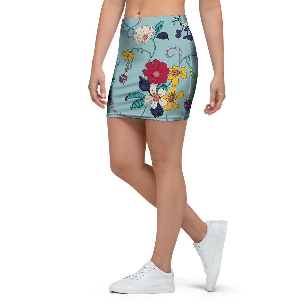 Floral Flower Print Mini Skirt-grizzshop