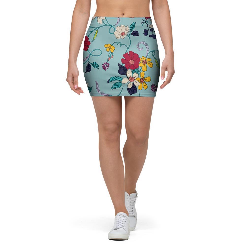 Floral Flower Print Mini Skirt-grizzshop