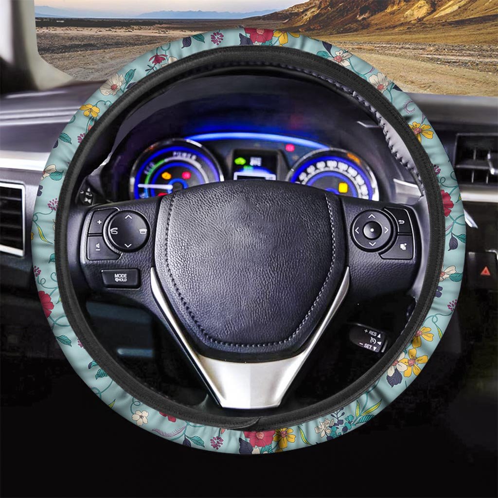 Floral Flower Print Steering Wheel Cover-grizzshop