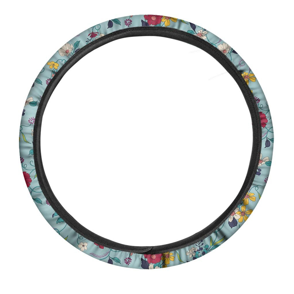 Floral Flower Print Steering Wheel Cover-grizzshop