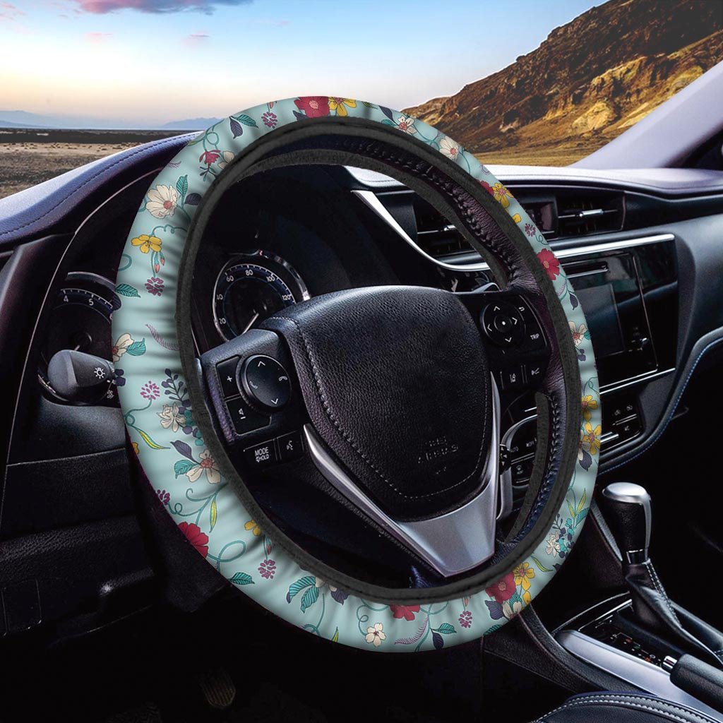 Floral Flower Print Steering Wheel Cover-grizzshop