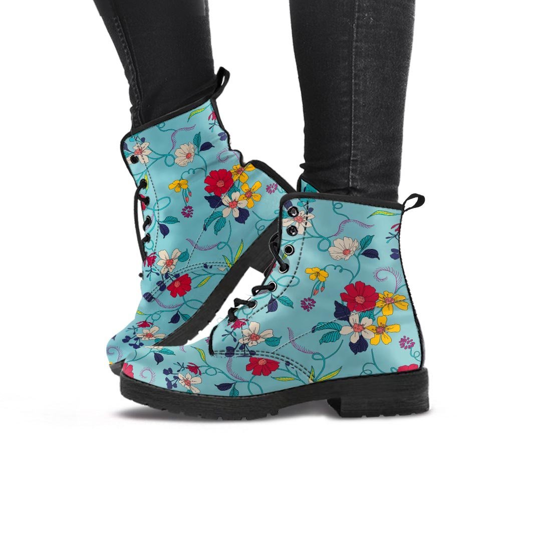 Floral Flower Print Women's Boots-grizzshop