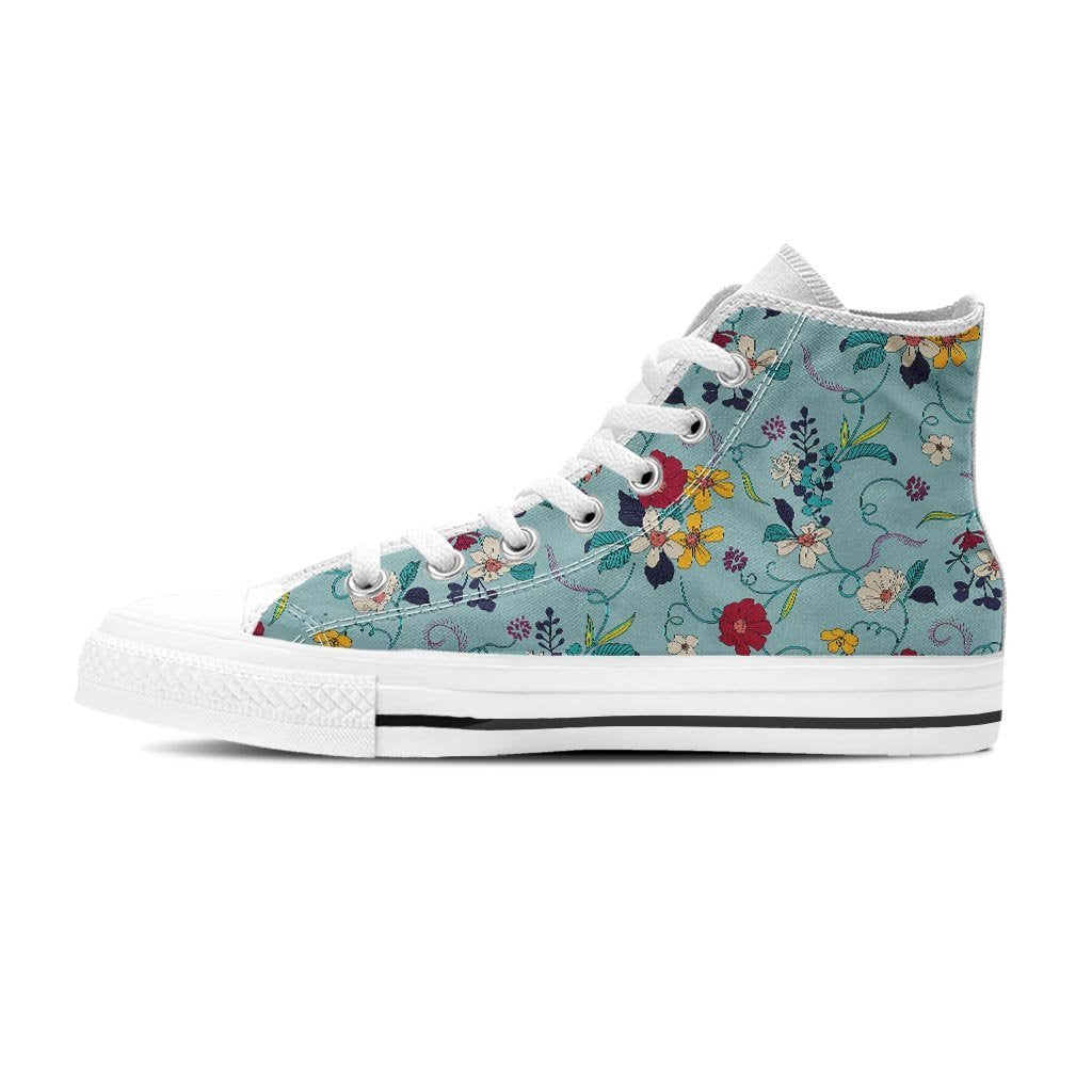 Floral Flower Print Women's High Top Shoes-grizzshop