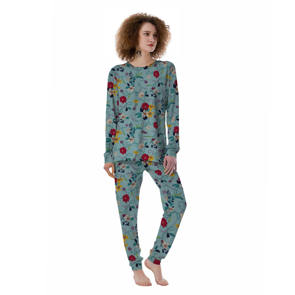 Floral Flower Print Women's Pajamas-grizzshop