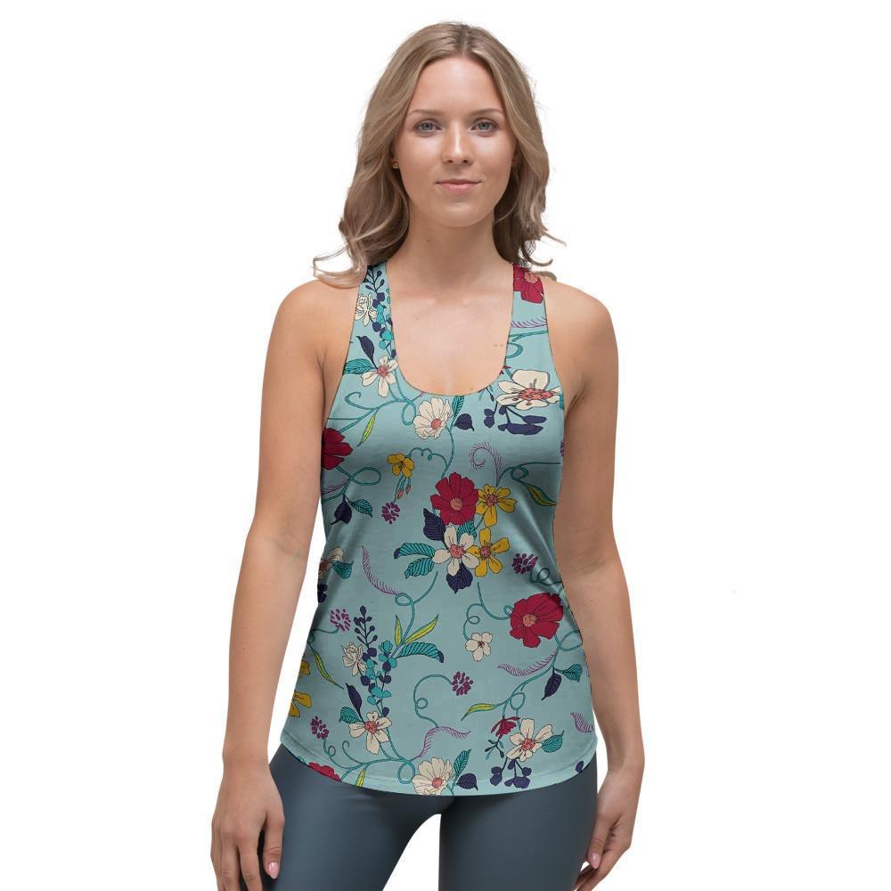 Floral Flower Print Women's Racerback Tank Top-grizzshop
