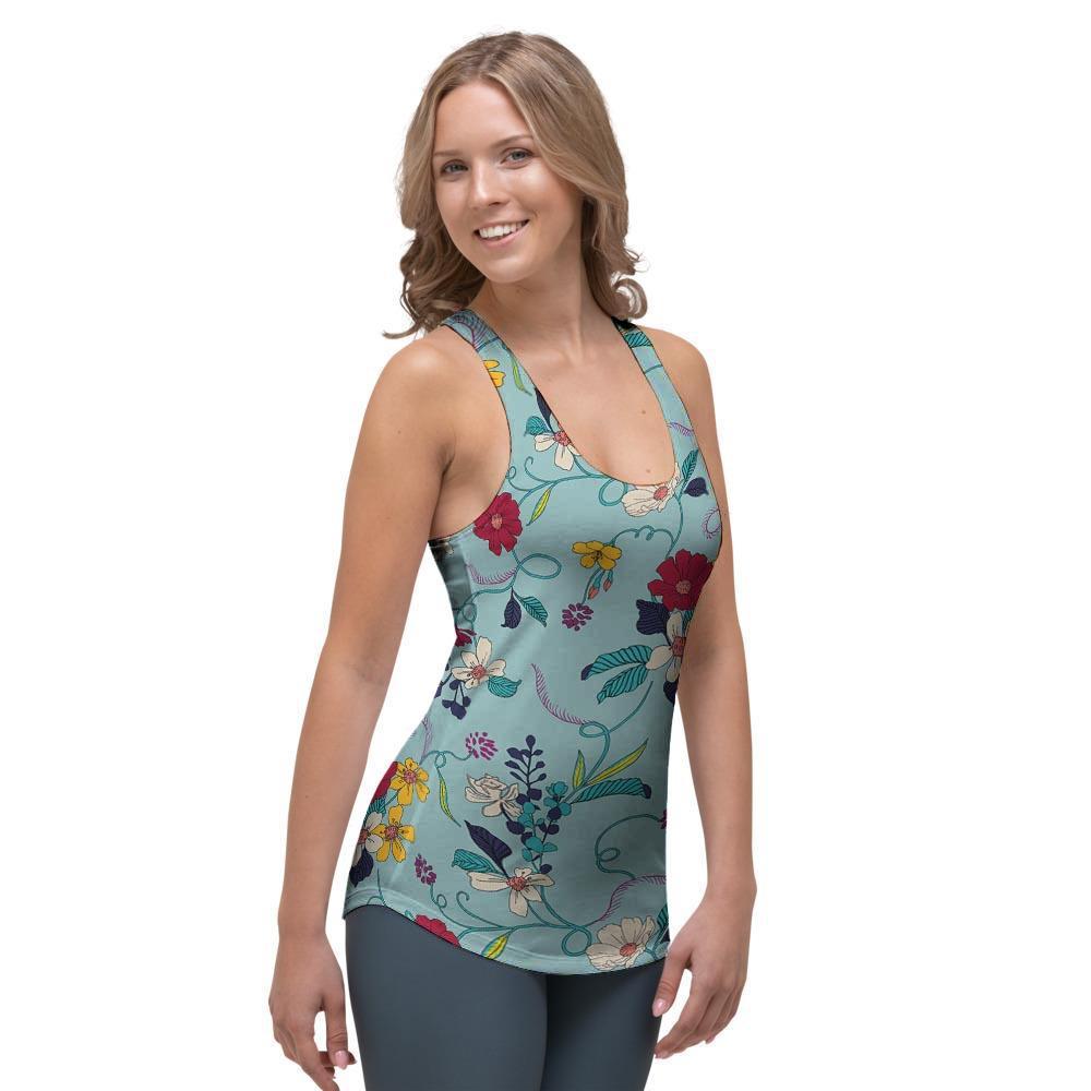 Floral Flower Print Women's Racerback Tank Top-grizzshop