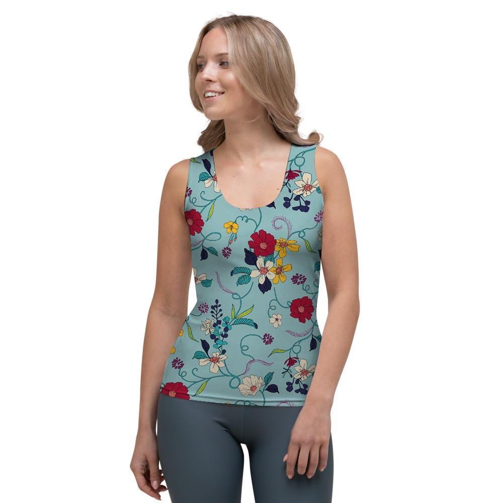 Floral Flower Print Women's Tank Top-grizzshop