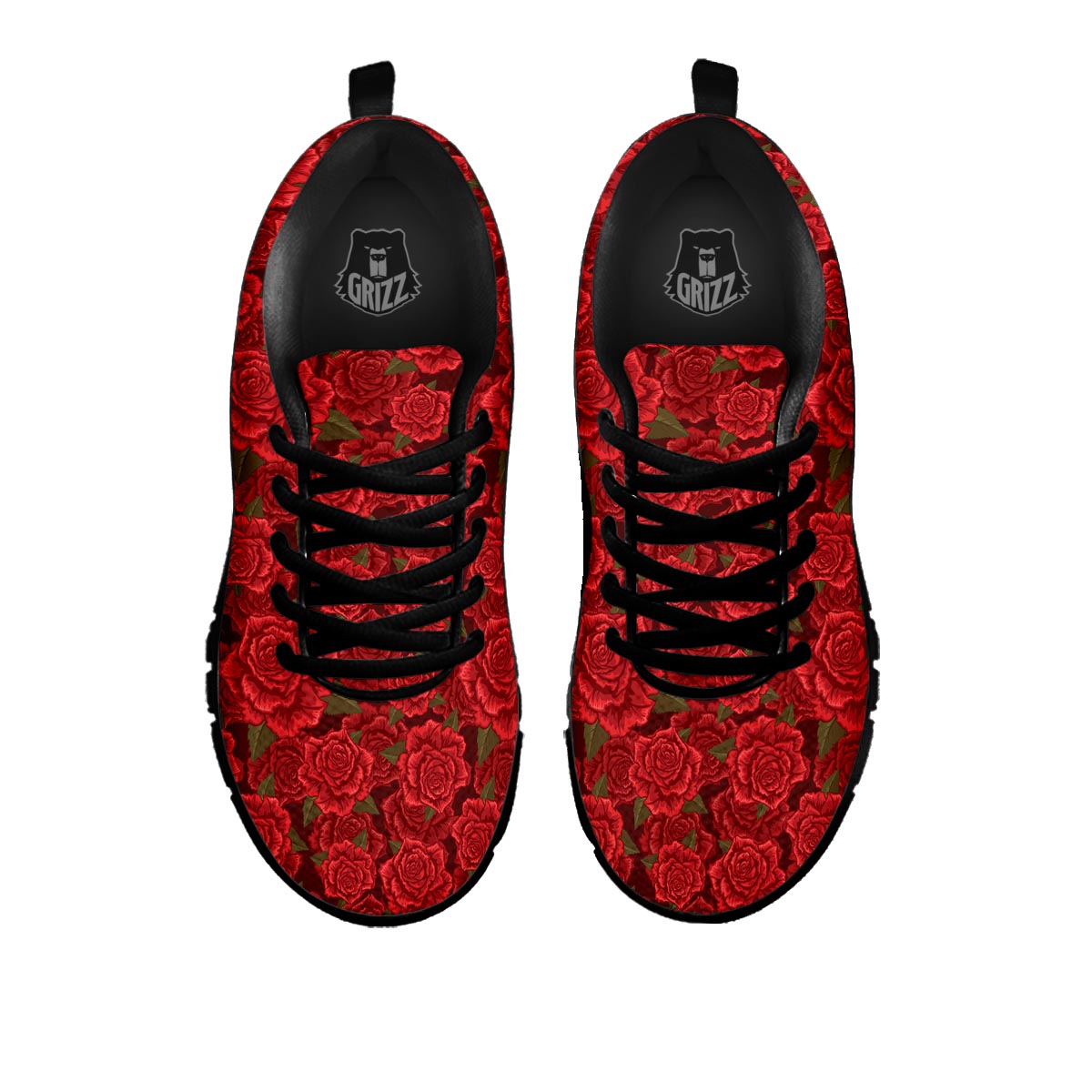 Floral Flower Red Rose Print Pattern Black Sneaker-grizzshop