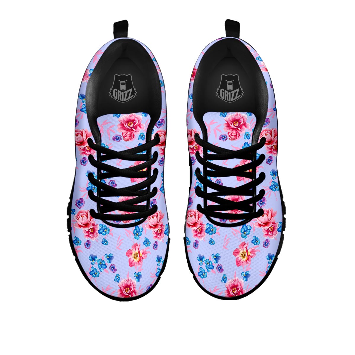 Floral Flower Rose Pansy Print Pattern Black Sneaker-grizzshop