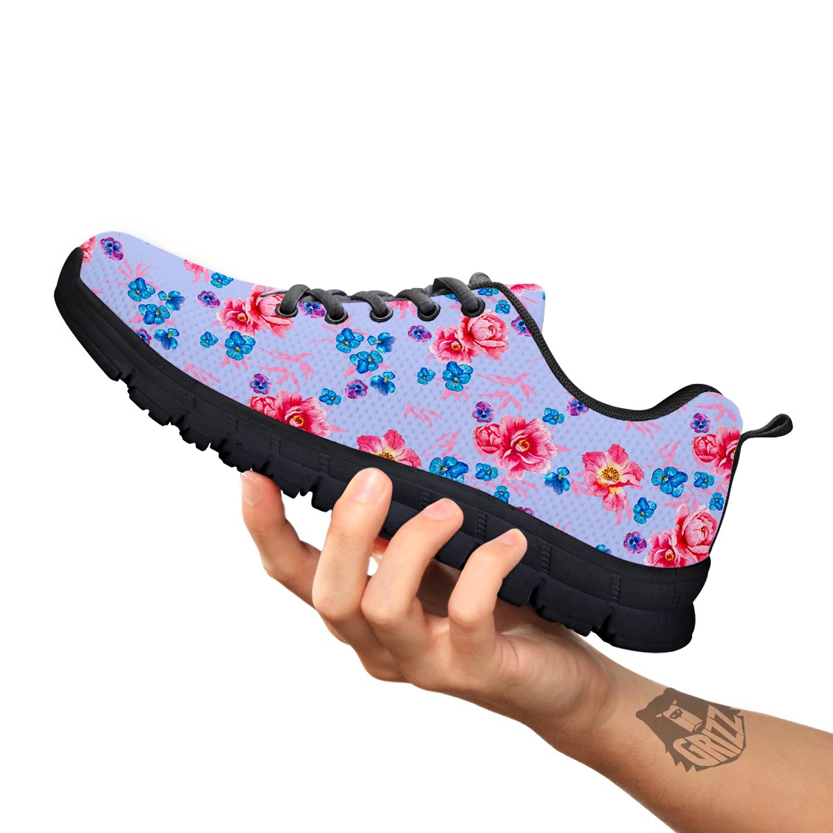 Floral Flower Rose Pansy Print Pattern Black Sneaker-grizzshop