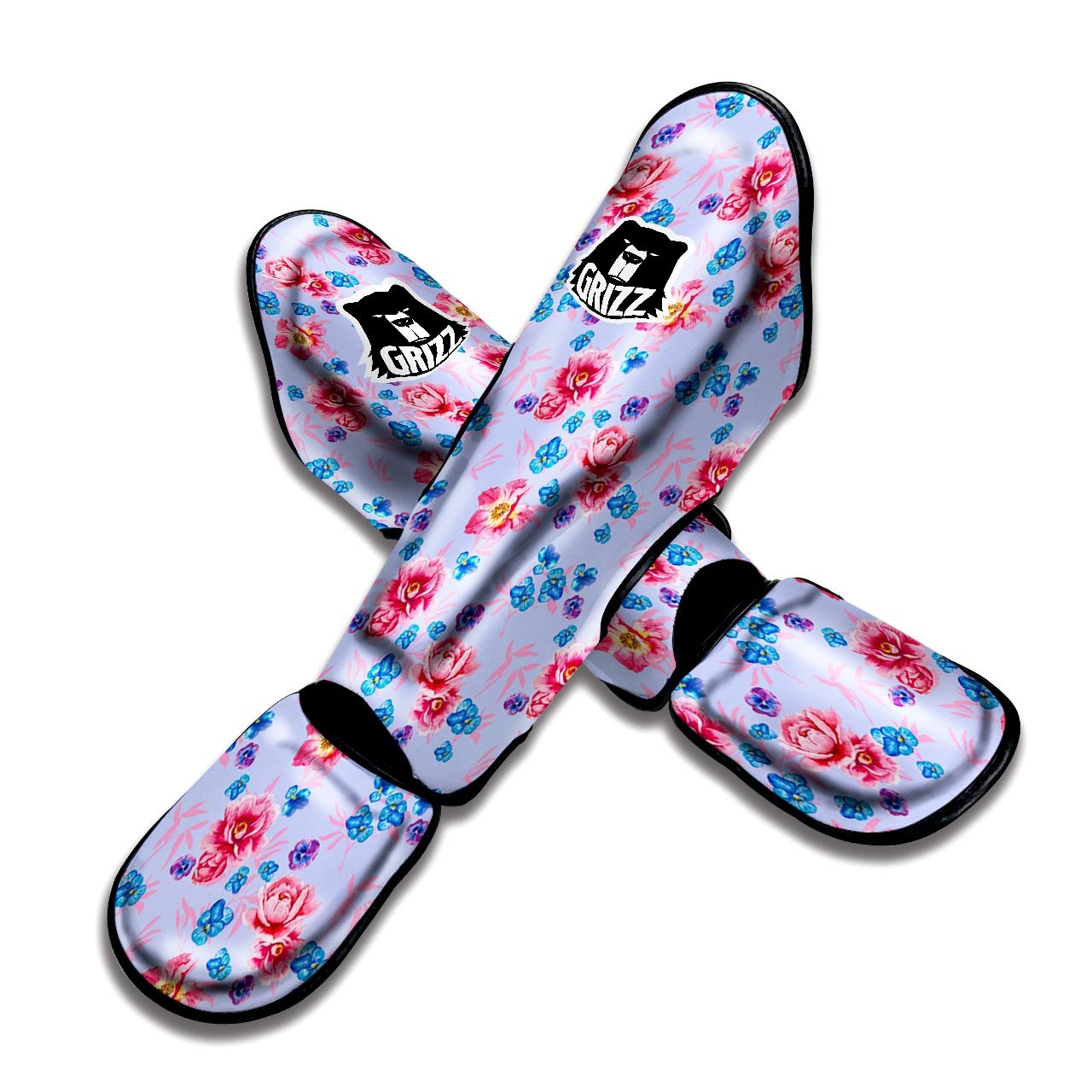 Floral Flower Rose Pansy Print Pattern Muay Thai Shin Guards-grizzshop