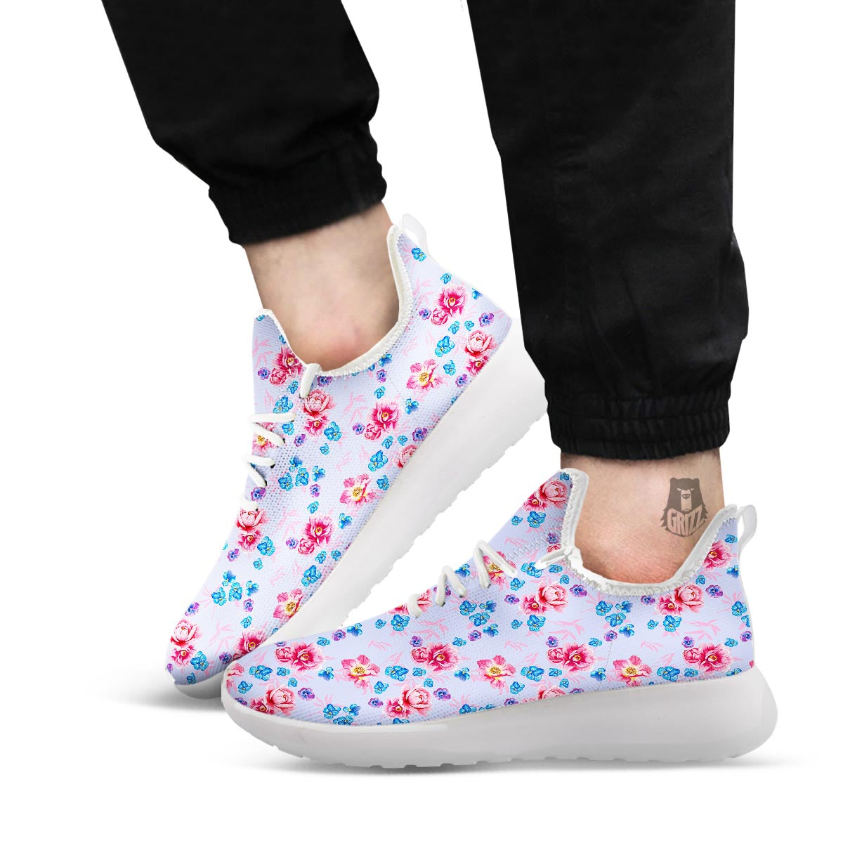 Floral Flower Rose Pansy Print Pattern White Athletic Shoes-grizzshop