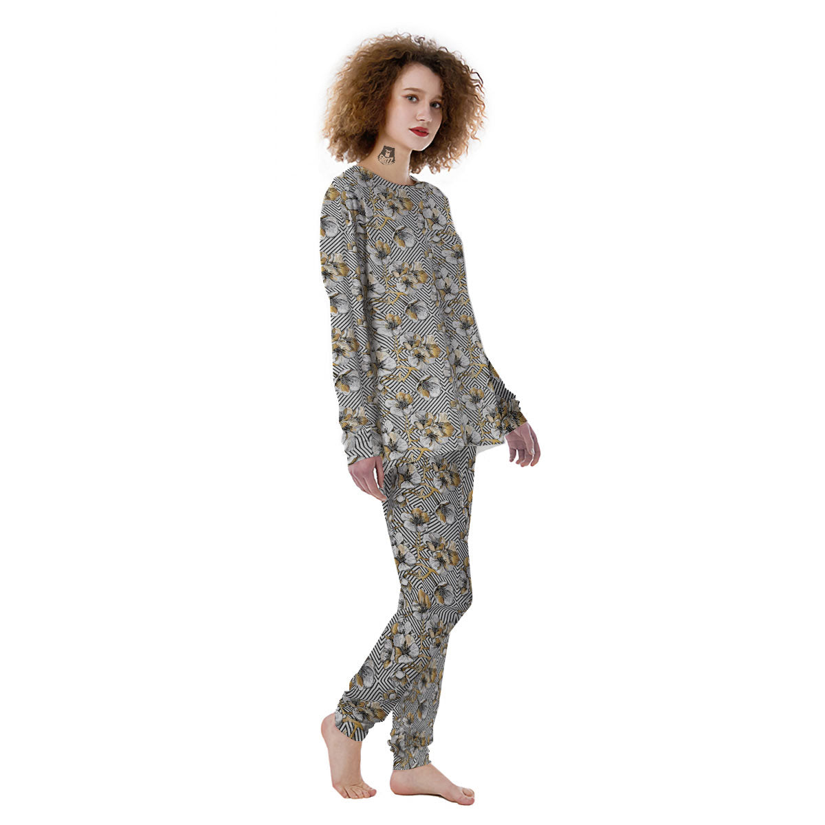 Floral Geometric Japanese Print Pattern Women's Pajamas-grizzshop