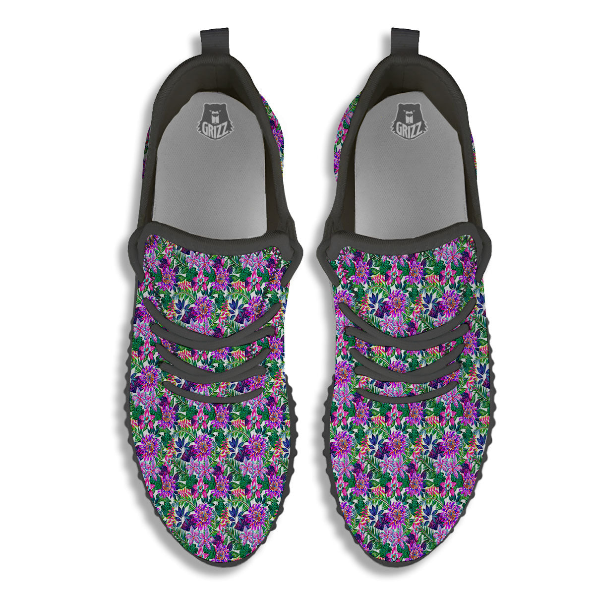 Floral Hawaii Colorful Print Pattern Black Walking Shoes-grizzshop