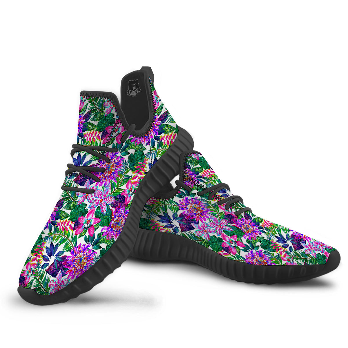 Floral Hawaii Colorful Print Pattern Colorful Black Walking Shoes-grizzshop