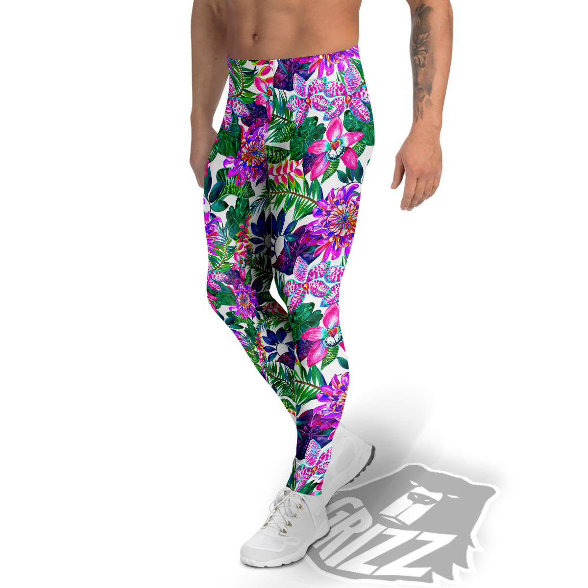 Floral Hawaii Colorful Print Pattern Colorful Men's Leggings-grizzshop