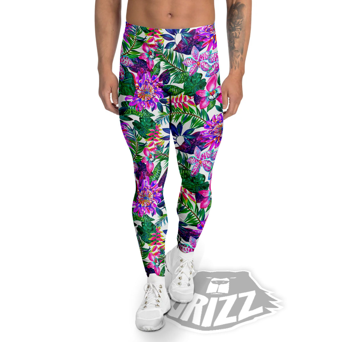 Floral Hawaii Colorful Print Pattern Colorful Men's Leggings-grizzshop