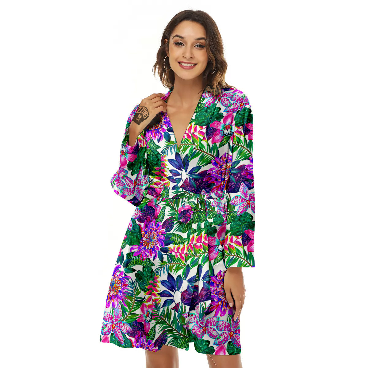 Floral Hawaii Colorful Print Pattern Colorful Women's Robe-grizzshop