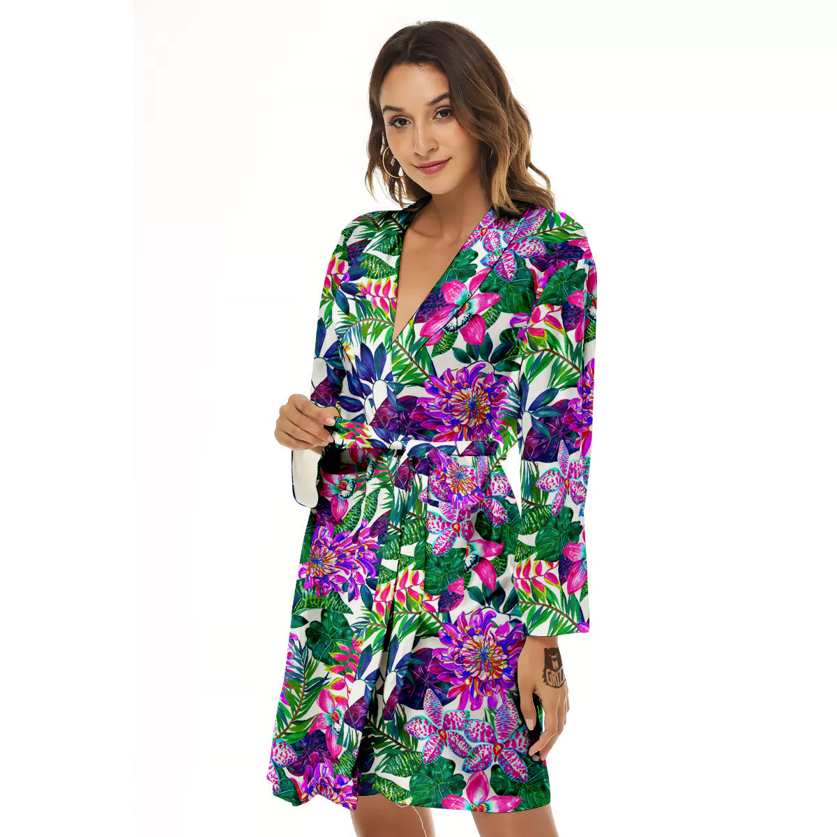 Floral Hawaii Colorful Print Pattern Colorful Women's Robe-grizzshop