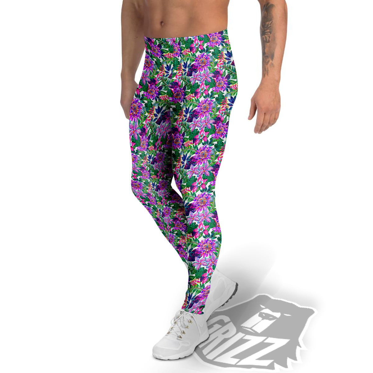 Floral Hawaii Colorful Print Pattern Men's Leggings-grizzshop