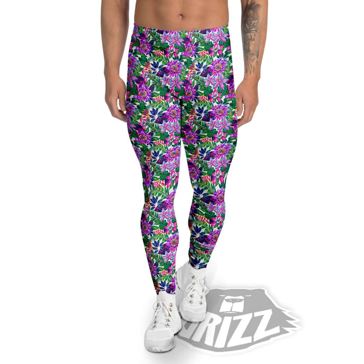Floral Hawaii Colorful Print Pattern Men's Leggings-grizzshop