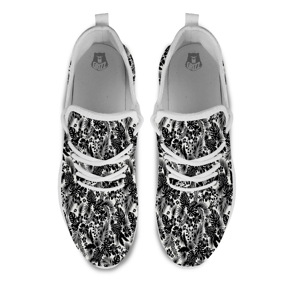 Floral Hawaiian Monochrome Print Pattern White Athletic Shoes-grizzshop