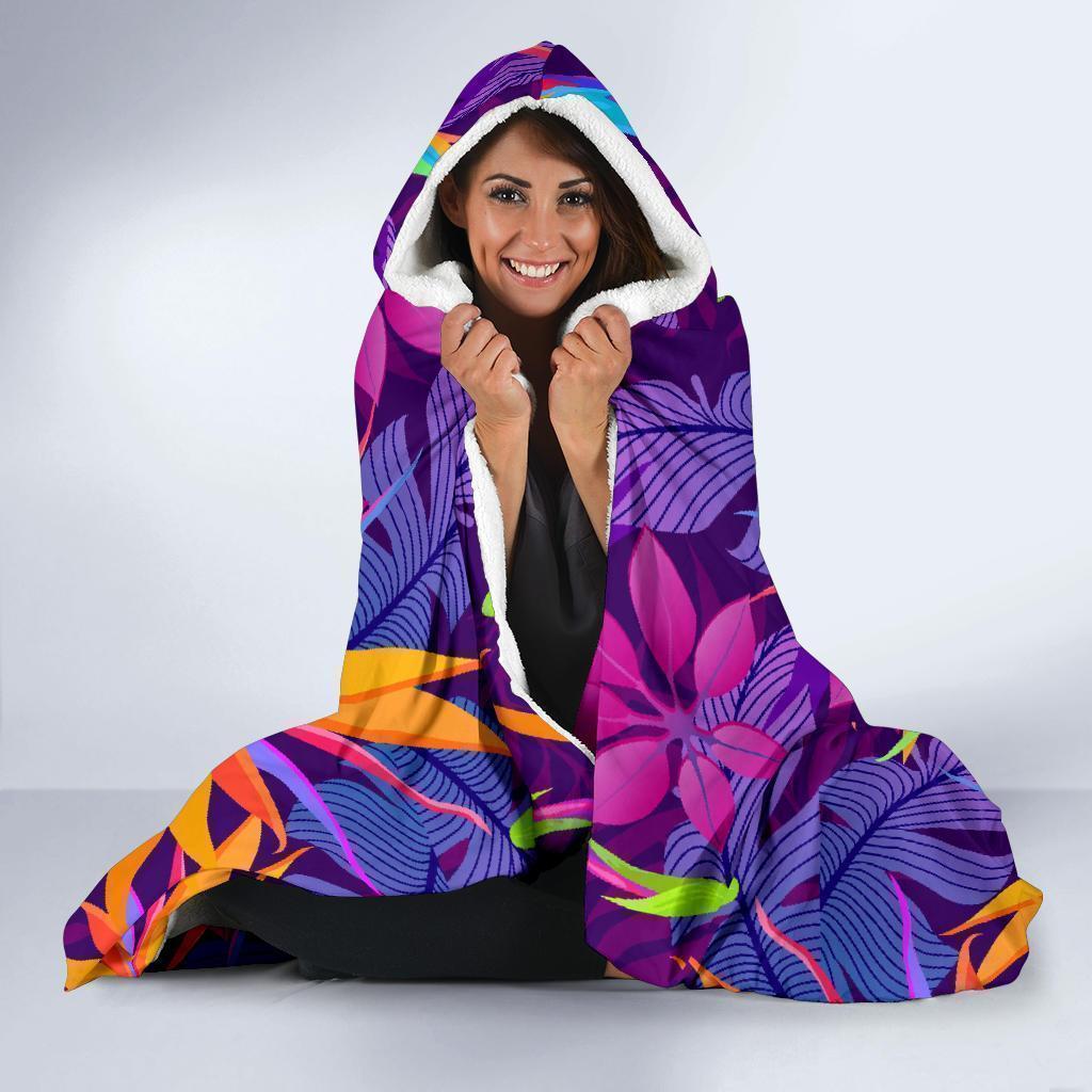 Floral Hawaiian Tropical Palm Leaves Pattern Print Hooded Blanket-grizzshop